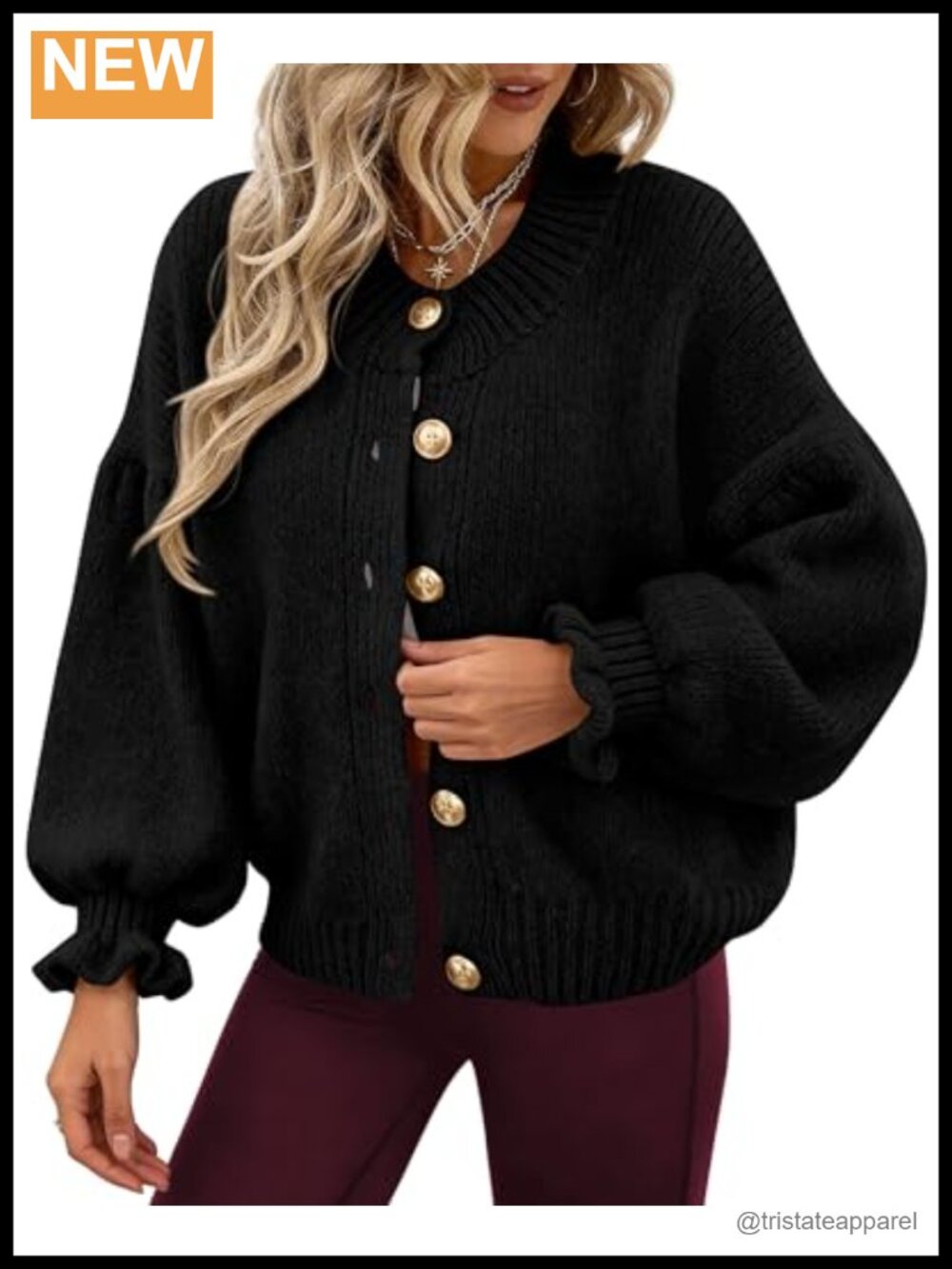 Womens Long Sleeve Chunky Knit Button Cardigan Sweater